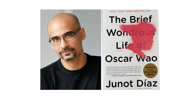 Junot Diaz (left) and the cover of his book "The Brief Wondrous Life of Oscar Wao"