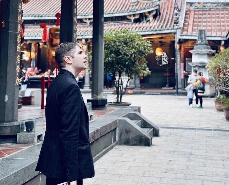 MIT historian Tristan Brown at the Dalongdong Bao'an Temple in Taipei, Taiwan.