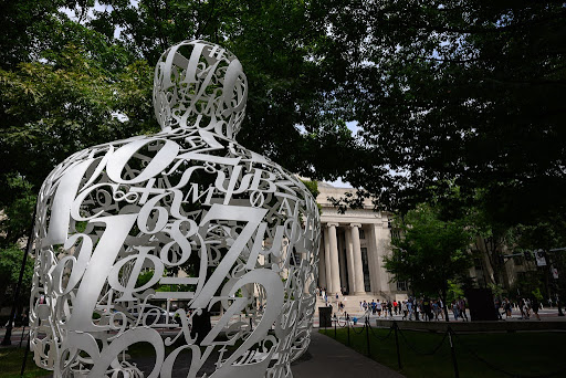 A sculpture on MIT's campus is a representative of a human constructed of numbers