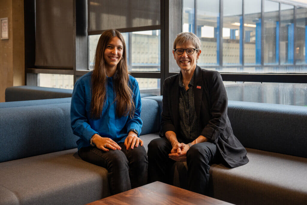 Sonia Pavel (left) sits with MIT philosopher and mentor Sally Haslanger (right)