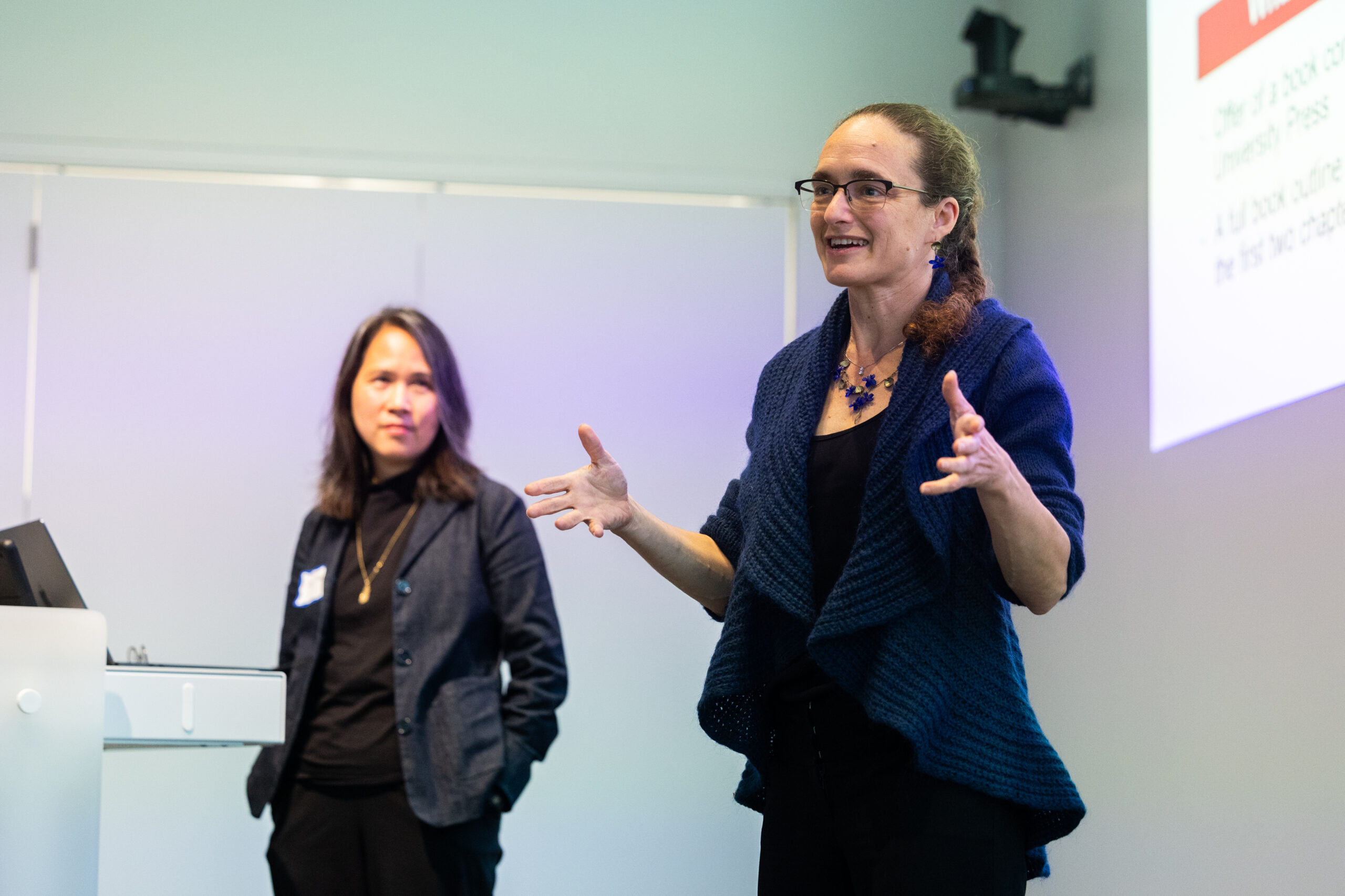 Lily Tsai and Rebecca Saxe conduct a MITHIC debrief