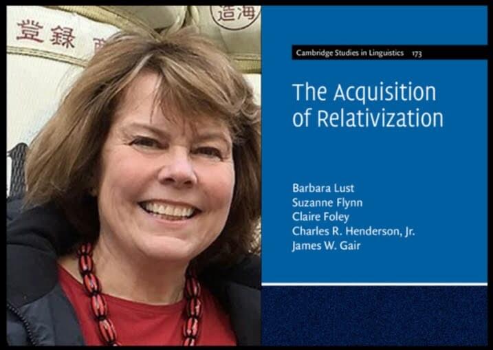 Suzanne Flynn (left) and the cover of the book "The Acquisition of Relativization"